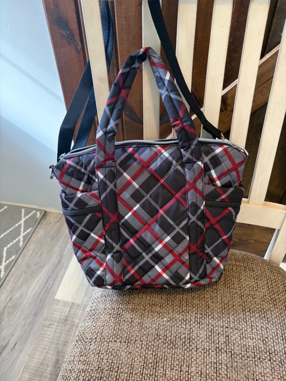 Vera Bradley Plaid Quilted Tote Bag in Black, Gray & Red - Picture 2 of 6